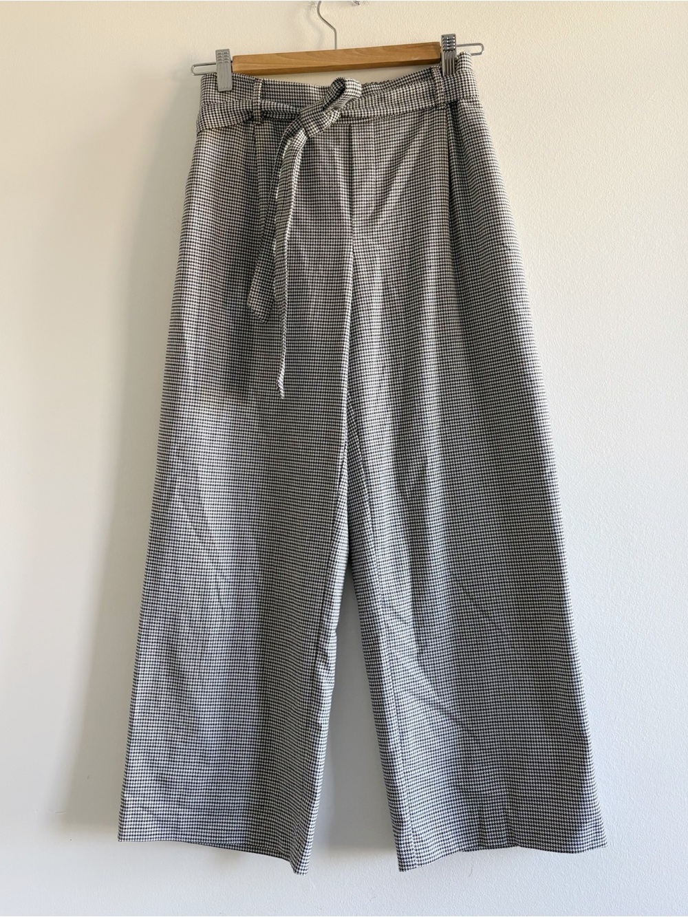 ZARA High-Waist Wide Leg Culottes Mini Houndstooth Print Pants Sz Small
